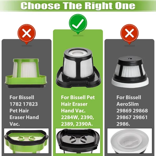 Vista 3 de Filtro de repuesto 2390A 2284W compatible con filtro de vacío Bissell Pet Hair Eraser 2390A 2390 2389 2284W 2579, comparado con las piezas # 1614212