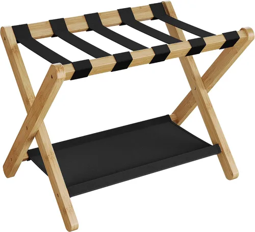 Vista 9 de SONGMICS Portaequipajes, Juego de 2, Soporte Plegable para Maletas con Estante de Almacenamiento, para Habitación de Huéspedes, Hotel, Dormitorio