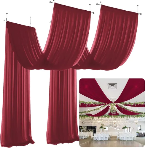 Vista 24 de Cortinas de techo verdes para cortinas de boda para techo, tela drapeada, 2 paneles de 5 x 20 pies, cortinas de tela para cortinas de arco de boda