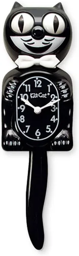 Vista 2 de Kit Cat Klock Reloj negro clásico con pajaritas blancas y rojas