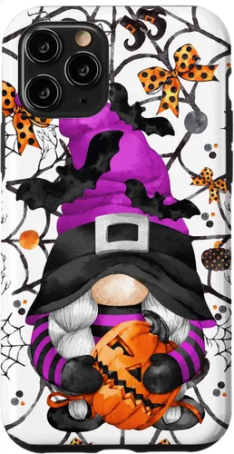 Vista 27 de iPhone 16 Lindo gnomo de Halloween para mujeres y bruja púrpura Witchy Boo Case