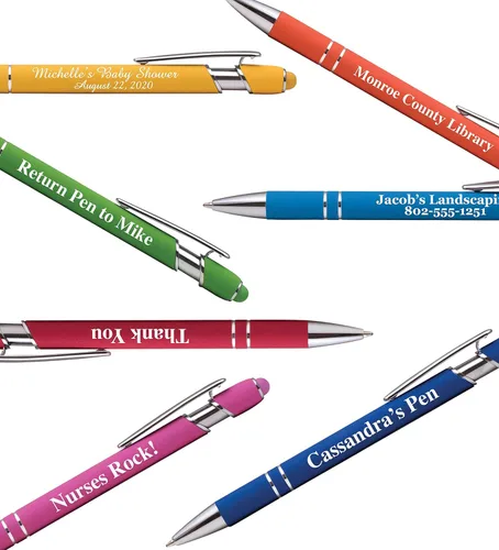 Vista 5 de ExpressDesigns™ - Bolígrafos personalizados premium con lápiz óptico Ráfaga de color Bolígrafos personalizados con nombre impreso de metal suave