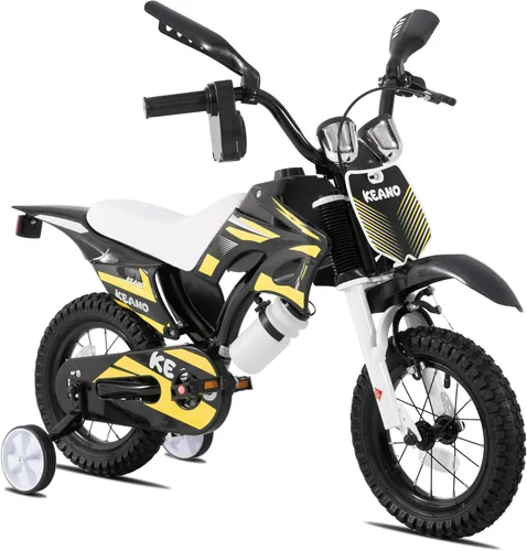Vista 9 de KEANO - Bicicleta estilo motocross para niños y niñas de 12 y 16 pulgadas, con ruedas de entrenamiento y placa numérica, bicicletas para niños de 3