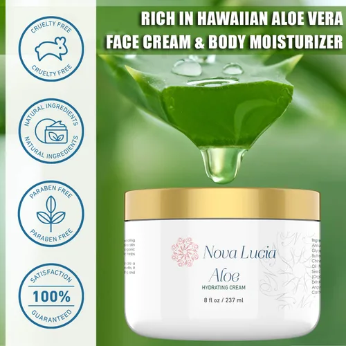 Vista 2 de Crema de aloe vera para la piel – Hidratante calmante para piel seca, picazón o sensible, alivio de quemaduras solares, crema hidratante facial