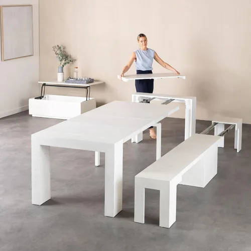 Vista 13 de Transformer Table - Mesa de comedor extensible de madera maciza, asientos 2-12, mesa de comedor expandible, muebles que ahorran espacio, muebles