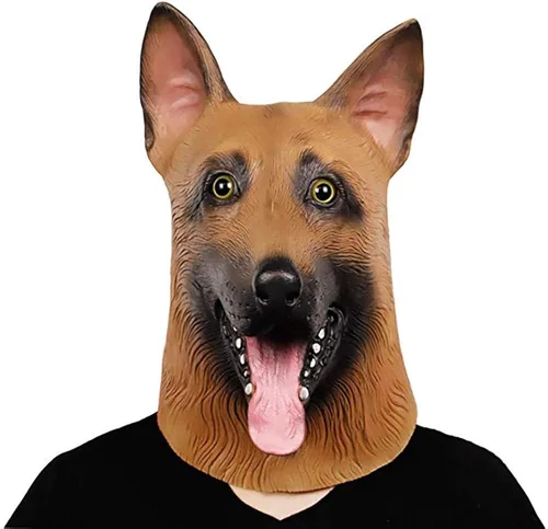 Vista 2 de Demi Sharky Máscara de perro linda para Halloween, disfraz de fiesta de animales de cabeza completa Cosplay Props látex adulto (perro pastor alemán)