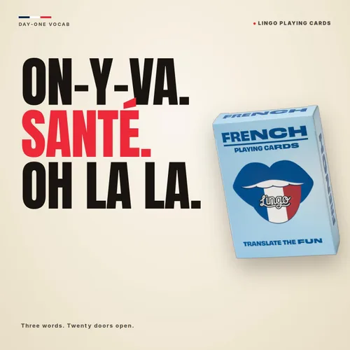 Vista 9 de Lingo French Playing Cards Regalo de la herencia francesa Amantes de la cultura y noche de juegos familiares 52 frases para viajes, fiestas