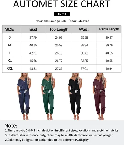 Vista 4 de AUTOMET Womens 2 Piece Outfits Pajamas Sets Summer Lounge Sets Loungewear Sweatsuits with Sweatpants