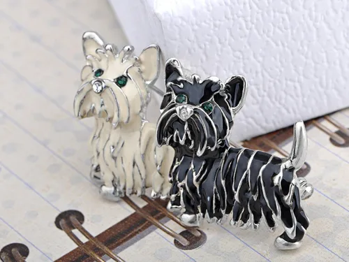 Vista 4 de Negro y Blanco disfraz de Shih Tzu Cachorros esmalte moda joyas pin broche colgante
