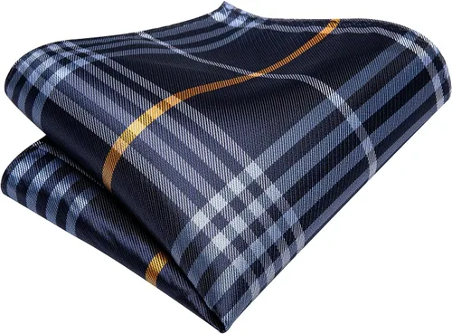 Vista 302 de Hi-Tie Corbata clásica de cachemira para hombre con pañuelo y gemelos a cuadros