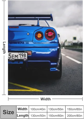 Vista 2 de R34 2000 Skyline - Manta de carretera azul de franela súper suave, ligera, refrescante, para niños y niñas, ropa de cama suave de franela de 40 x 50
