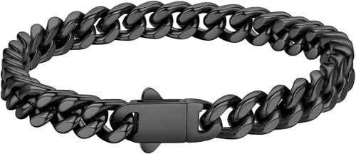 Vista 13 de FaithHeart - Pulsera de eslabones cubanos para hombre, acero inoxidable chapado en plata/negro/oro de 14 quilates, pulseras de eslabones