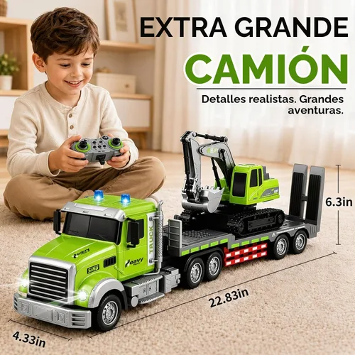 Vista 2 de 2-in-1 1:12 RC Semi Truck & Excavator Toy with Lights & Sounds