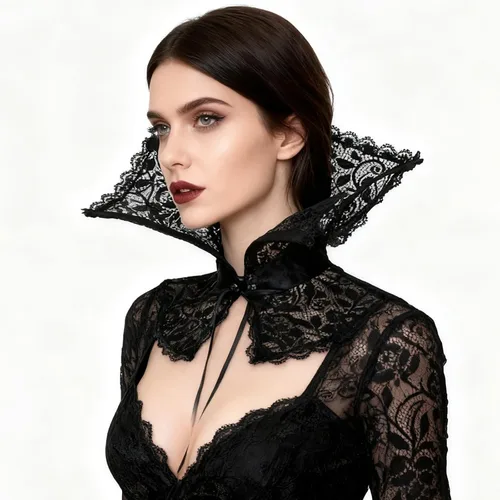 Vista 3 de L'VOW Gargantilla de cuello de pie barroco para mujer, con encaje deshuesado, estilo renacentista, estilo victoriano, accesorios de vampiro