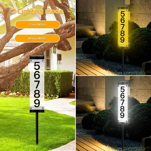 Vista 5 de Números solares de casa para exteriores, letrero de dirección solar iluminado placa números de dirección para casas, impermeable, LED, alimentado