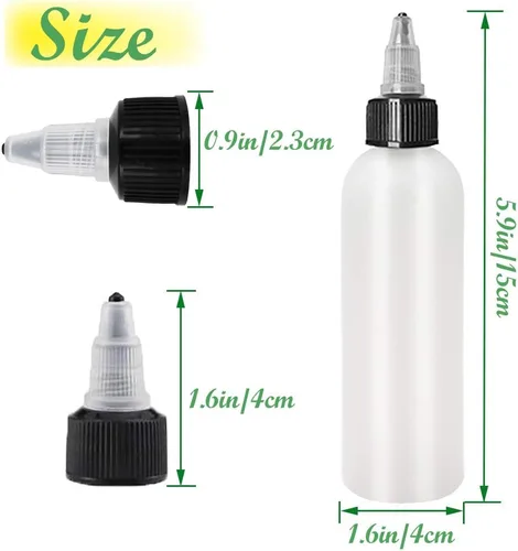 Vista 2 de Muiyaneq Paquete de 20 unidades de botellas de plástico Boston de 4 oz/120 ml con tapa de rosca, botellas LDPE blancas para líquidos, tintas