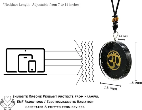 Vista 3 de Amazing Gemstone Shungite - Collar con colgante redondo de orgonita para protección, potente colgante de orgón para hombres, mujeres y niños (OM)