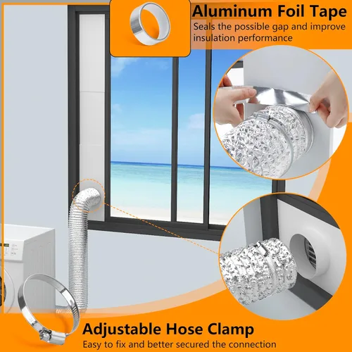 Vista 7 de LBG Products Kit de ventana de ventilación para secadora con cubierta de ventilación con listones resistente a la intemperie para manguera