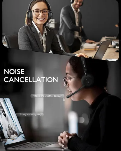 Vista 6 de Auriculares inalámbricos Bluetooth con micrófono para el trabajo, Bluetooth 5.3, micrófono de reducción de ruido con voz HD, sonido estéreo de alta