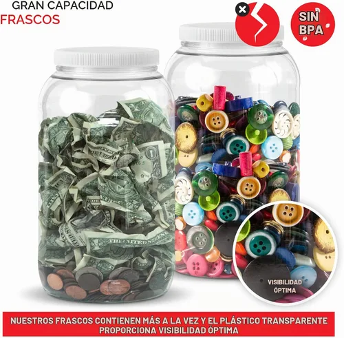 Vista 3 de Stock Your Home Tarros de plástico transparente de 1 galón con tapas (paquete de 1) tarro grande de boca ancha de 128 onzas con tapa, recipiente