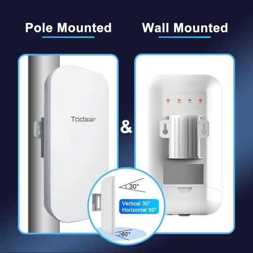 Vista 6 de Todaair Puente inalámbrico seguro de 1640 pies y 2.4 GHz, emparejamiento de 1 toque, soporte de cámara bala CCTV, alimentación POE, paquete de 2