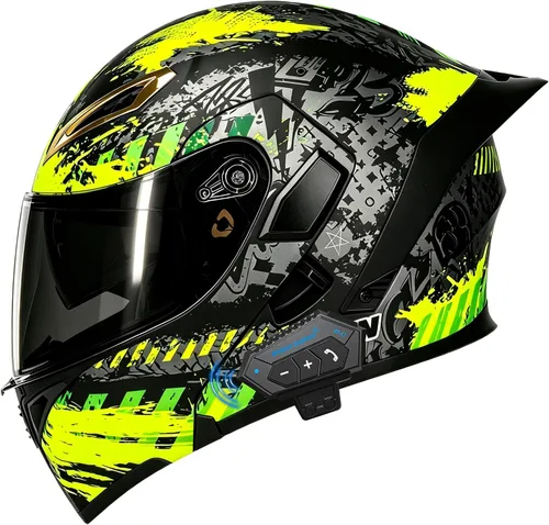 Vista 10 de Casco Modular de Motocicleta Bluetooth Aprobado DOT/ECE de Cara Completa Abatible Anti-Empañamiento Doble Visera Casco con Altavoz Dual Incorporado