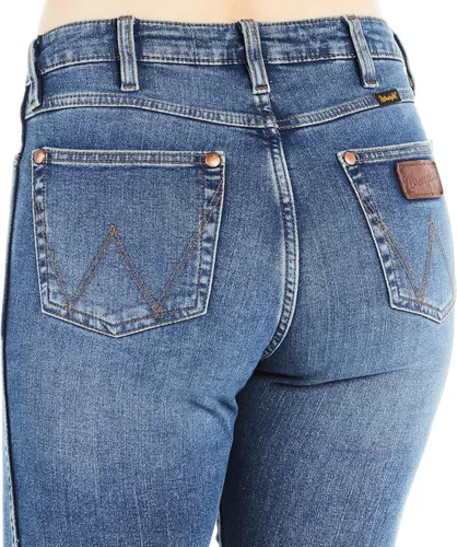 Vista 4 de Wrangler Pantalones de mezclilla retro de tiro alto para mujer, corte de bota, color oscuro