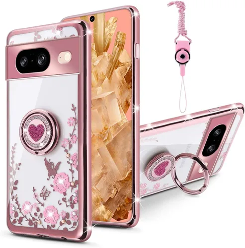 Vista 39 de Funda compatible con Google Pixel 6 Pro para mujer, con purpurina, suave, elegante, transparente, TPU de lujo, bonita funda protectora con correa