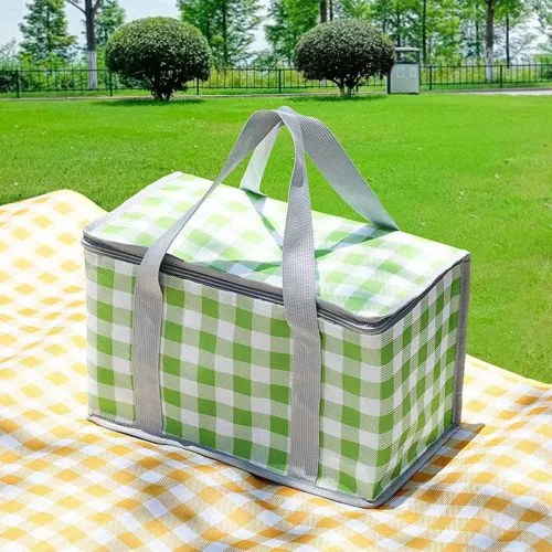 Vista 3 de Bolsa de picnic aislada reutilizable, bolsa de playa con cremallera superior, bolsa aislada para calor o frío, cesta de picnic plegable, picnic