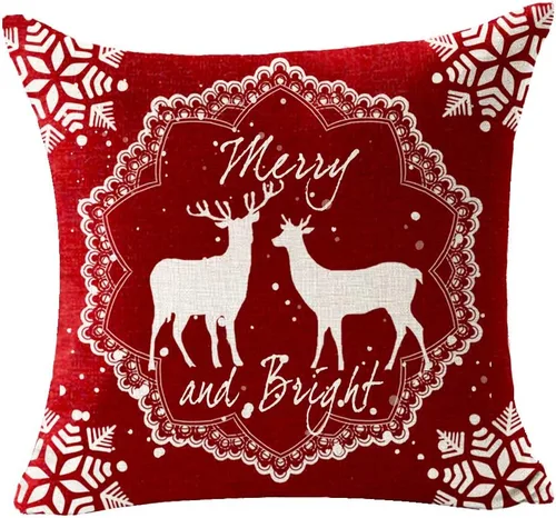 Vista 2 de Andreannie - Juego de 4 fundas de almohada decorativas con diseño de copo de nieve de Navidad, «Let It Snow», «Baby It's Cold Outside», ciervo rojo