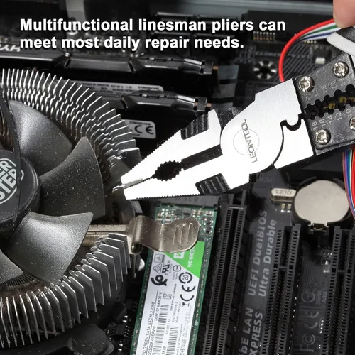 Vista 4 de Alicates combinados con pelacables, engarzador/cortador/llave de 9 pulgadas, 4 en 1, alicates multiherramienta 4 en 1, alicates de corte lateral
