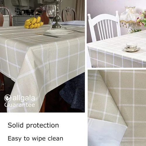 Vista 3 de allgala TC59305 Mantel protector de vinilo PVC con diseño de cuadros impermeable (beige, 54 x 108 pulgadas, rectangular)