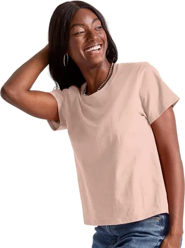 Vista 3 de Hanes Essentials, Camiseta de algodón con cuello redondo, camiseta de ajuste clásico para mujer