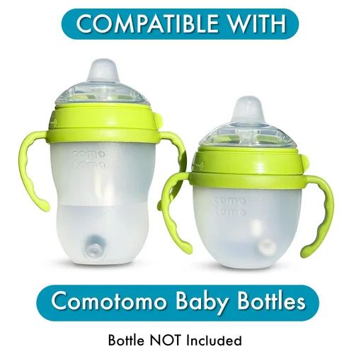 Vista 4 de Kit de conversión de vasos para biberones Comotomo, 2 unidades, pezones de silicona de grado alimenticio, popote con peso de silicona, asas