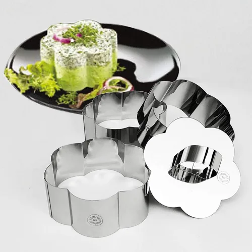Vista 7 de Anillos de postre de acero inoxidable (4 piezas) Ensaladas moldeadas en forma de corazón, moldes de mousse para pasteles, cortador de capas