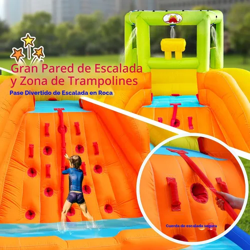 Vista 3 de WELLFUNTIME - Tobogán de agua inflable, casa de rebote con cubo de agua, piscina profunda, pared de escalada con cuerda, castillo hinchable