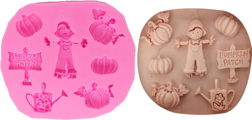 Vista 6 de Moldes de silicona con forma de espantapájaros de calabaza para Halloween, herramientas de decoración de pasteles, bricolaje, chocolate, dulces