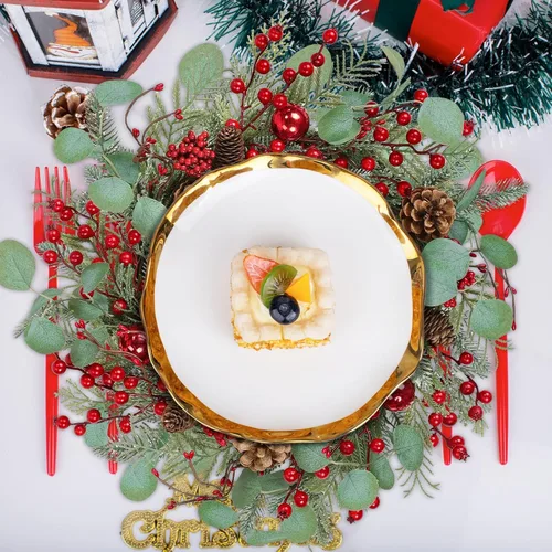 Vista 9 de Pauwer Corona de Navidad con bolsa de almacenamiento, coronas de Navidad para puerta delantera, corona de Navidad al aire libre decorada con bayas
