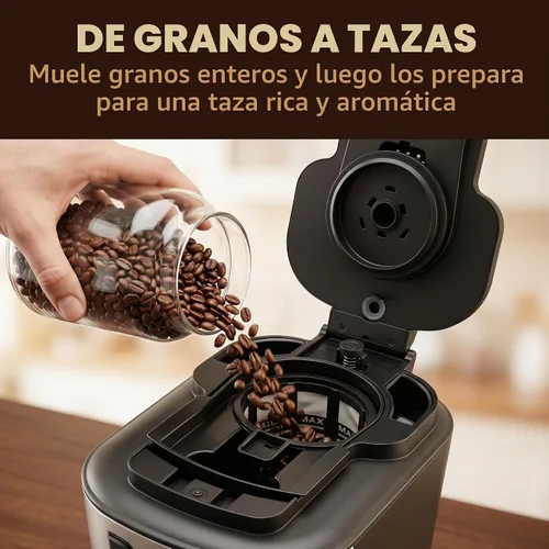 Vista 8 de Elite Gourmet Cafetera de 12 tazas con molinillo integrado, niveles gruesos Acero inoxidable y negro