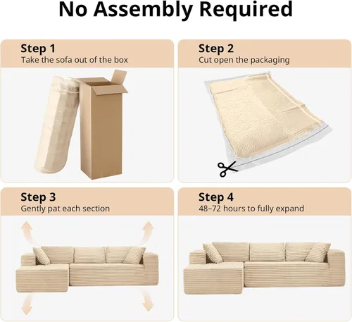 Vista 9 de LUCKLIFE - Sofá seccional modular con chaise en forma de L, sofás sin patas tapizados en pana para sala de estar, sofá cama extragrande, no requiere