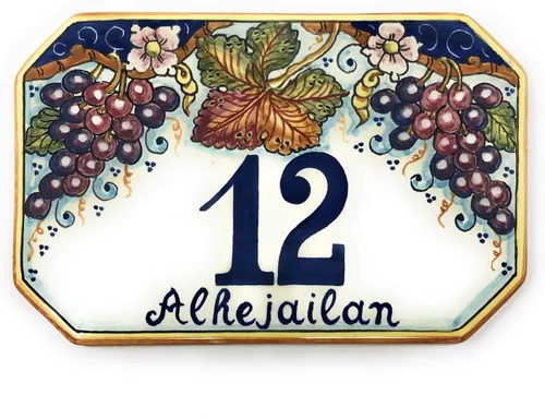 Vista 6 de CERAMICHE D'ARTE PARRINI - Azulejo de cerámica italiana de cerámica personalizada Número de casa placas de dirección cívica decoradas uva pintada a
