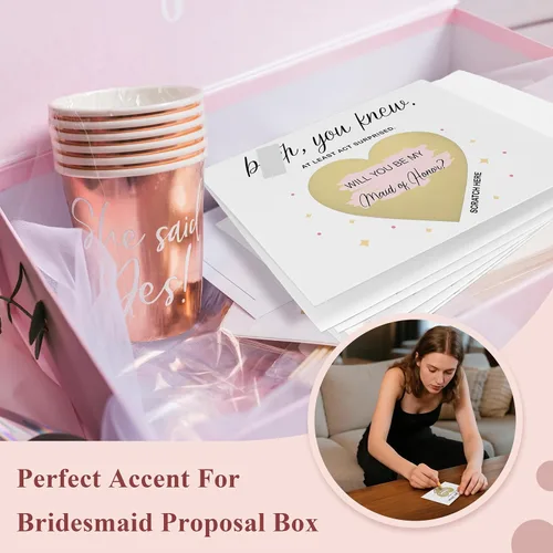 Vista 6 de 10 tarjetas para raspar propuestas de dama de honor, 6 damas de honor, 1 dama de honor, 1 matrona de honor, 2 niñas de flores. Regalos únicos