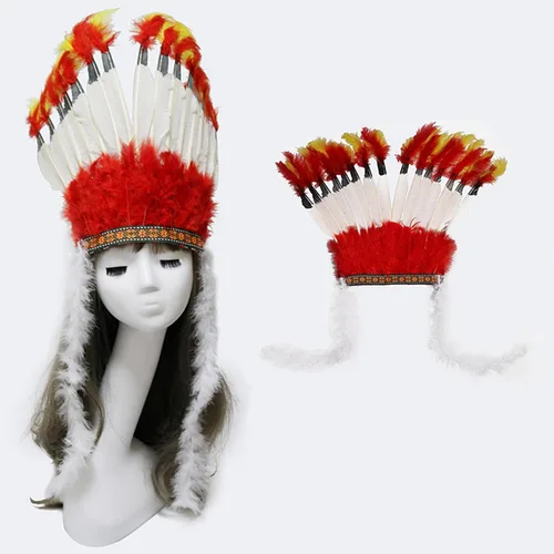 Vista 3 de Yiju Tocado de plumas para decoración de niños, sombrero indio de jefe americano, diadema para carnaval, actuación, fiesta, escenario, mascarada