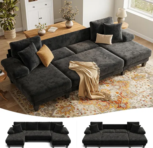Vista 10 de Txtin's - Sofá cama con sofá cama extraíble Sofás de 112 pulgadas para sala de estar Sofá cama convertible en forma de U Chenille gris oscuro