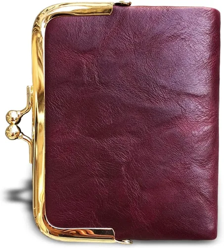 Vista 24 de AOXONEL Cartera para mujer, pequeña, Rfid, compacta, plegable, de piel, vintage, con cremallera y cierre de beso