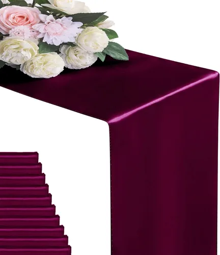 Vista 13 de Juego de 6 Caminos de Mesa 12 x 108 Pulgadas de Camino de Mesa de Seda Satinada para Boda, Fiesta de Cumpleaños, Banquetes, Graduaciones