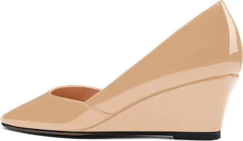 Vista 7 de MODENCOCO Zapatos de tacón bajo con cuña de tacón bajo para mujer, con puntera cuadrada, 2 pulgadas Beige