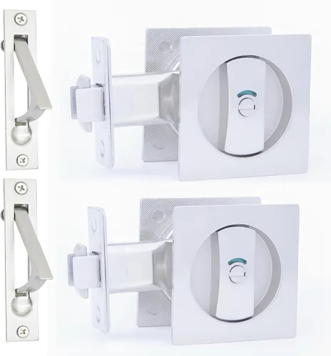 Vista 26 de Dontay Cerradura de indicadores codificados por color para puerta de bolsillo, cerradura de manijas de privacidad (cama/baño), fondo de 2-3/8 Níquel