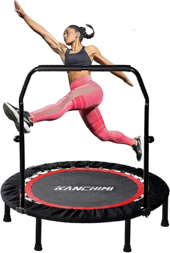 Vista 11 de Kanchimi - Mini trampolín plegable de 40"/48" para fitness, cama elástica para ejercicio en interiores con mango, carga máxima de 330 libras