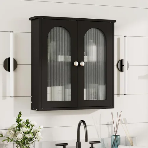 Vista 9 de Botiquín de baño de 22 x 23 pulgadas, gabinete de pared para baño con arqueado Gris